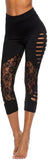 Leggings da donna a 3/4 di lunghezza con pizzo a vita alta pantaloni da yoga ritagliati strappati Jeggings
