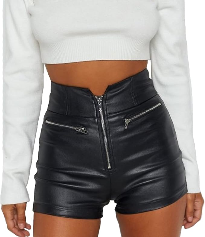 Shorts PU Vita Alta Similpelle Pantaloncino Corto Pantaloni Corti Estivi Festa Party Clubwear Hot Pants
