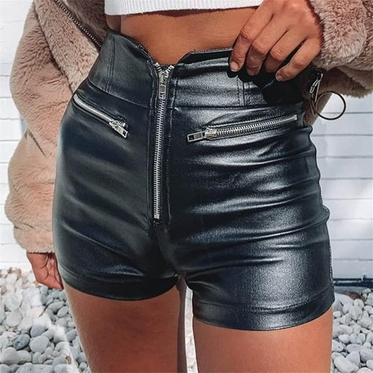 Shorts PU Vita Alta Similpelle Pantaloncino Corto Pantaloni Corti Estivi Festa Party Clubwear Hot Pants