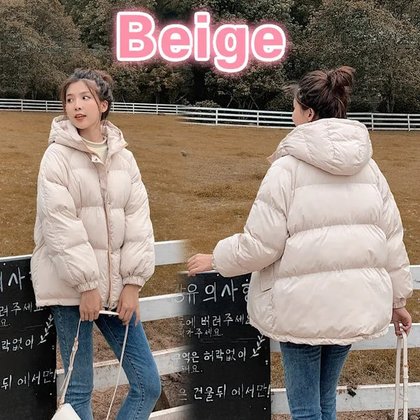 Piumino da donna invernale in stile coreano Piumini da donna larghi con cappuccio oversize con cappuccio Piumino corto imbottito da donna solido