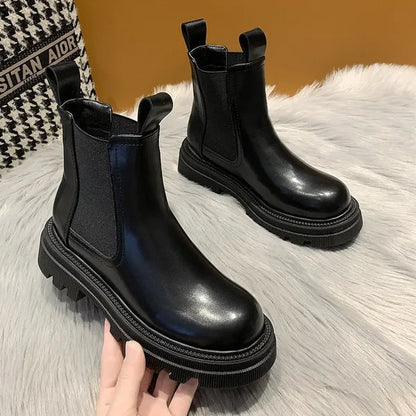 nuova moda casual donna autunno inverno stivali Chelsea piattaforma da donna stivaletti in tinta unita per le donne pelliccia corta grosso punk gotico scarpe