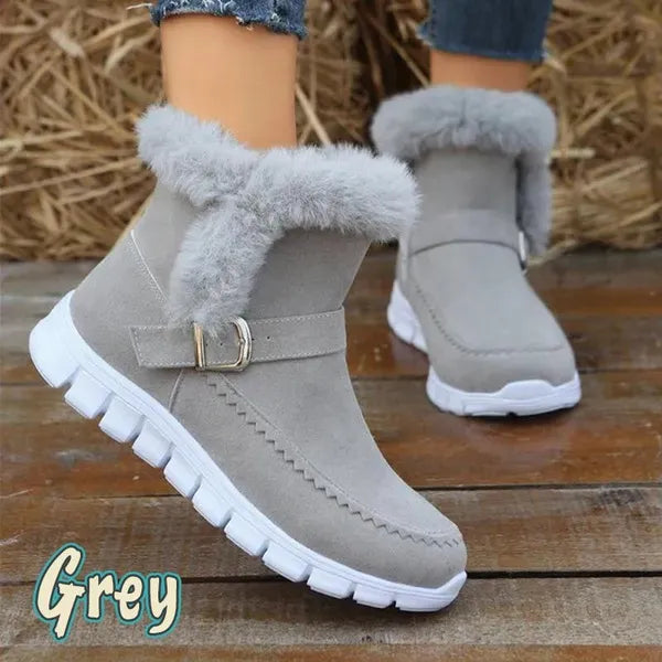 Stivali da neve da donna Stivali corti caldi in pelliccia sintetica invernale Comodi stivaletti slip-on con cerniera tinta unita Stivaletti piatti casual in pelle scamosciata