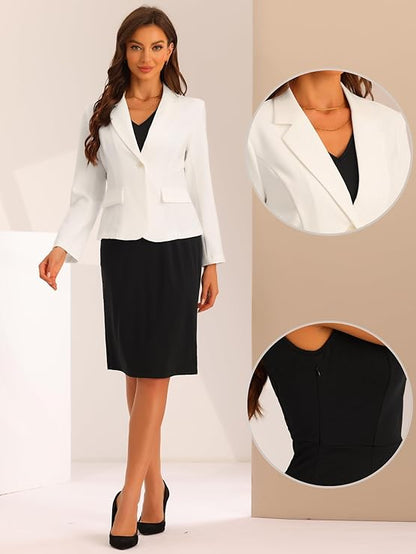 Tailleur Eleganti per Affari 2 Pezzi da Ufficio con Scollo A V Giacca con Risvolto Dentellato
