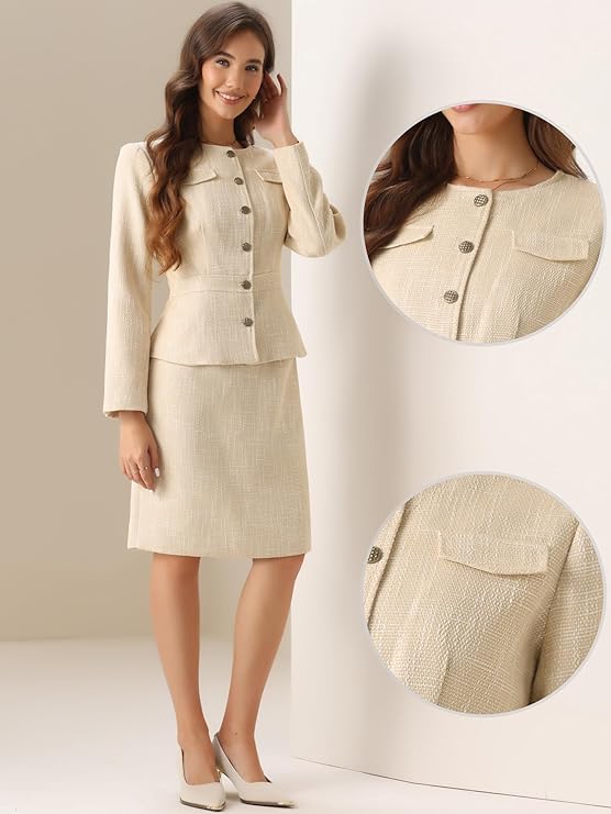 Tailleur Eleganti Completo Maniche Lunghe Giacca E Gonna 2 Pezzi Set da Lavoro da Ufficio