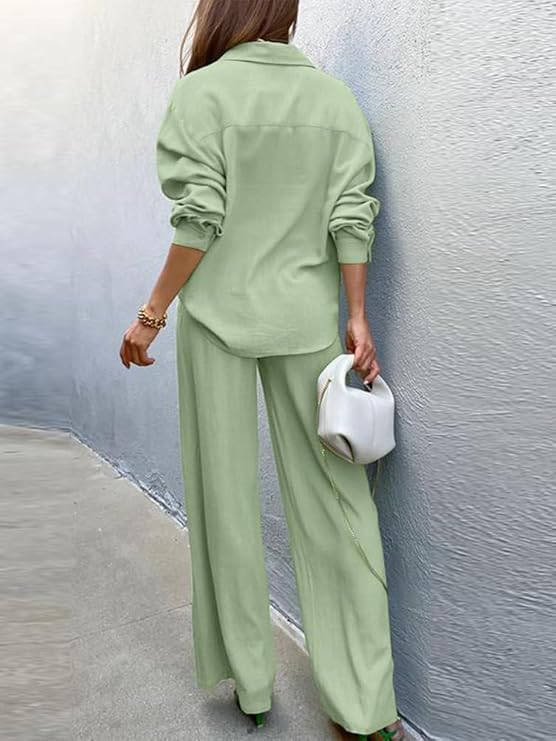 Tailleur Cerimonia Coordinato Pantaloni e Camicia Moda Casual Chic