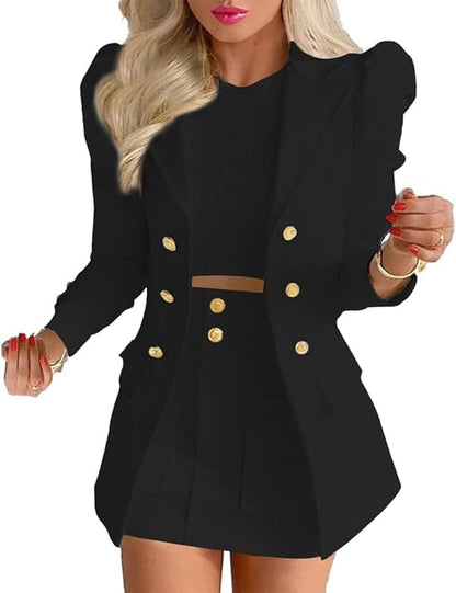 Blazer e Gonna a Vita Alta da Donna Set da 2 Pezzi da Ufficio da Lavoro Casual