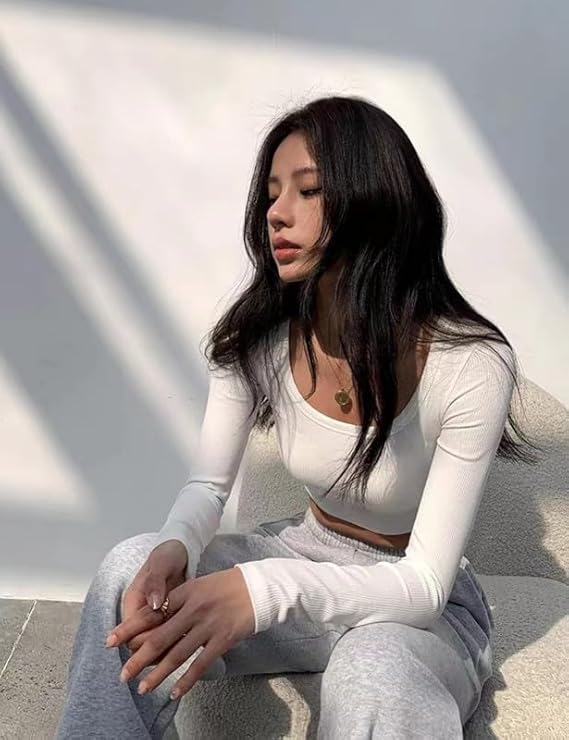 Top Sexy Slim T Shirt Girocollo Basic Top Elasticizzato Aderente