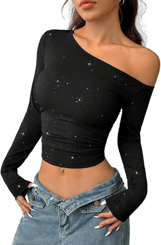 Tops Elasticizzato Basic Slim Fit T-Shirt Maglia Aderente per Club Festa