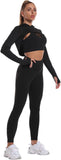 Donna 3 Pezzi Tuta da Yoga Gym Allenamento Sexy Reggiseno a Canotta Incrociato + Top Corto con Cappuccio + Legging Palestra