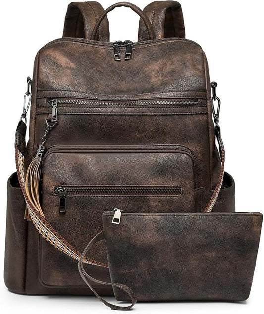 Zaino da donna 15,6 pollici, in pelle, per computer portatile, moderno, per la scuola, bagaglio a mano, zaino da viaggio